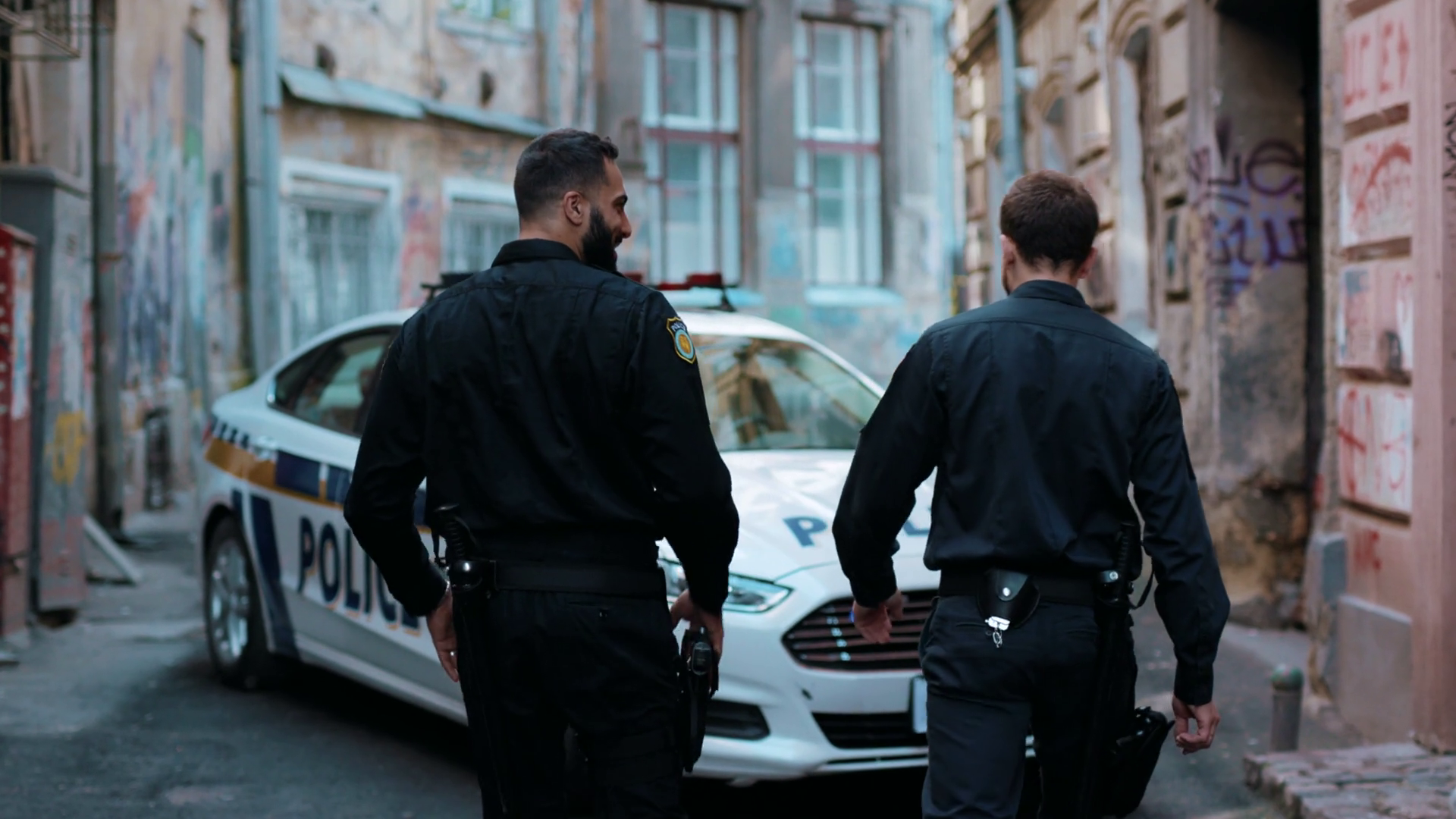 Two Police Officers Are Casually Walking Stock Footage SBV-351952173 ...