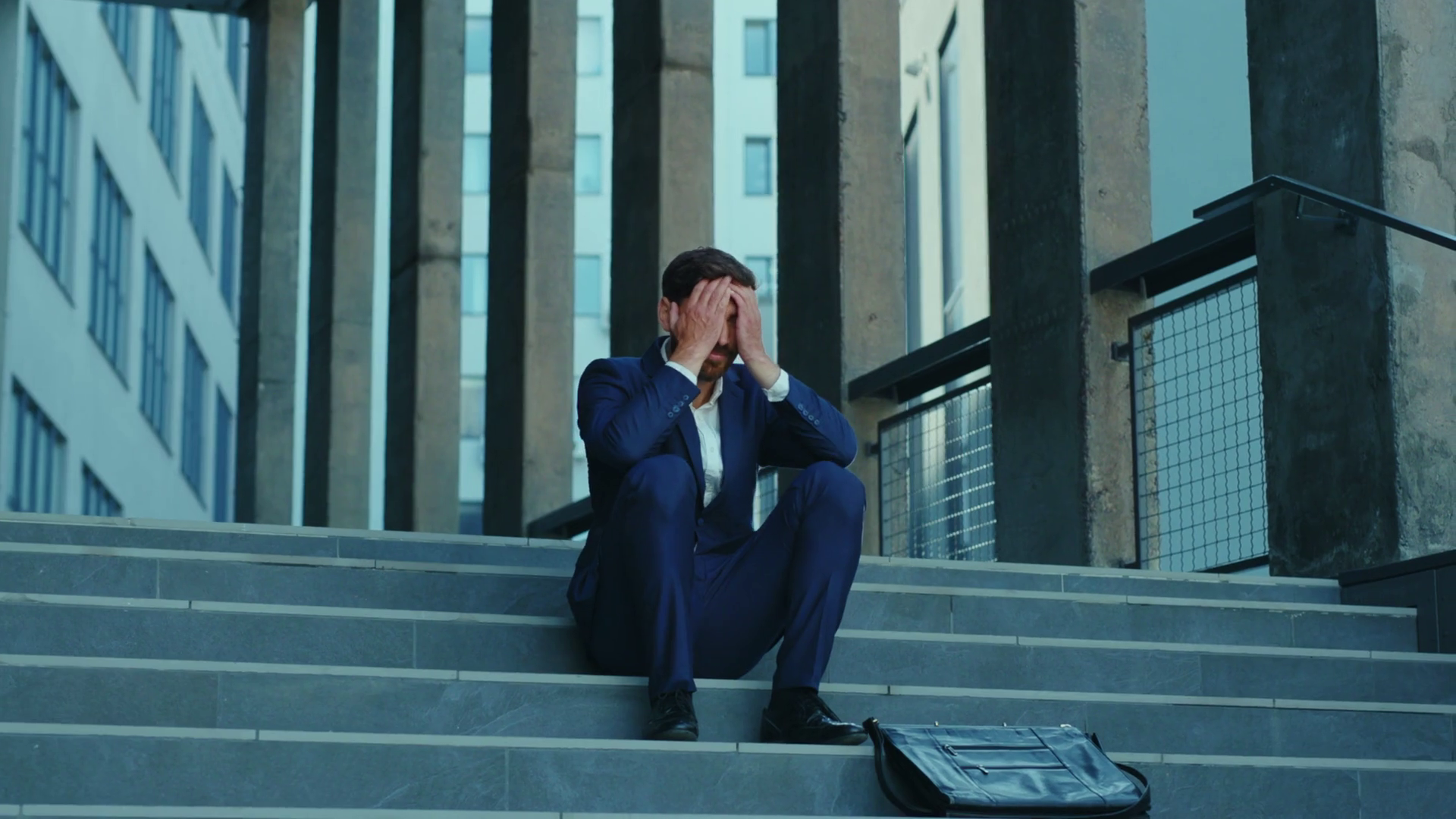Fired Corporate Executive Crying On Stairs Stock Footage SBV-351962334 ...