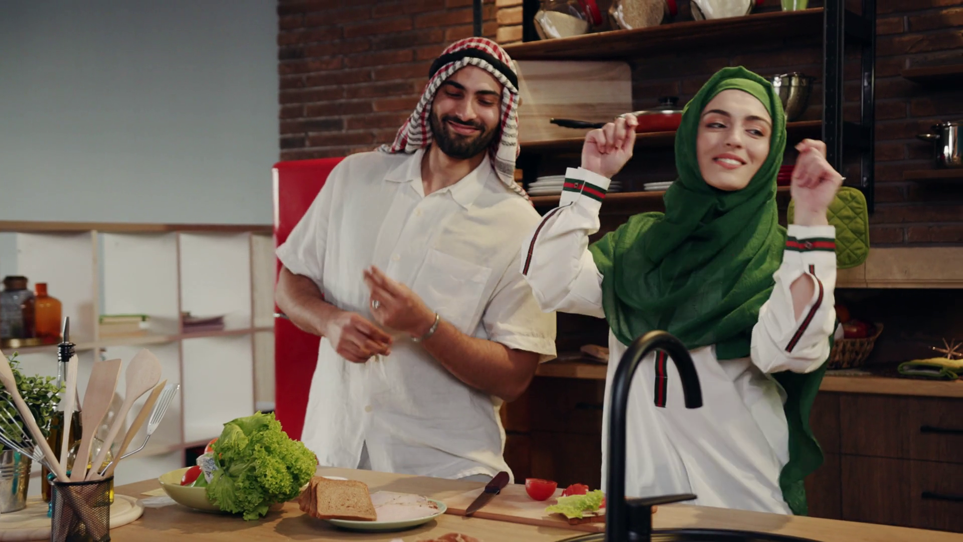Young Muslim Couple Cook Together Cut Stock Footage SBV-351909218 ...
