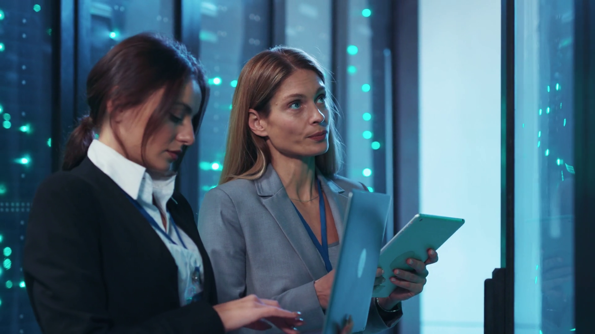 Two Women In Server Room Collaborate On Stock Footage SBV-351945598 ...