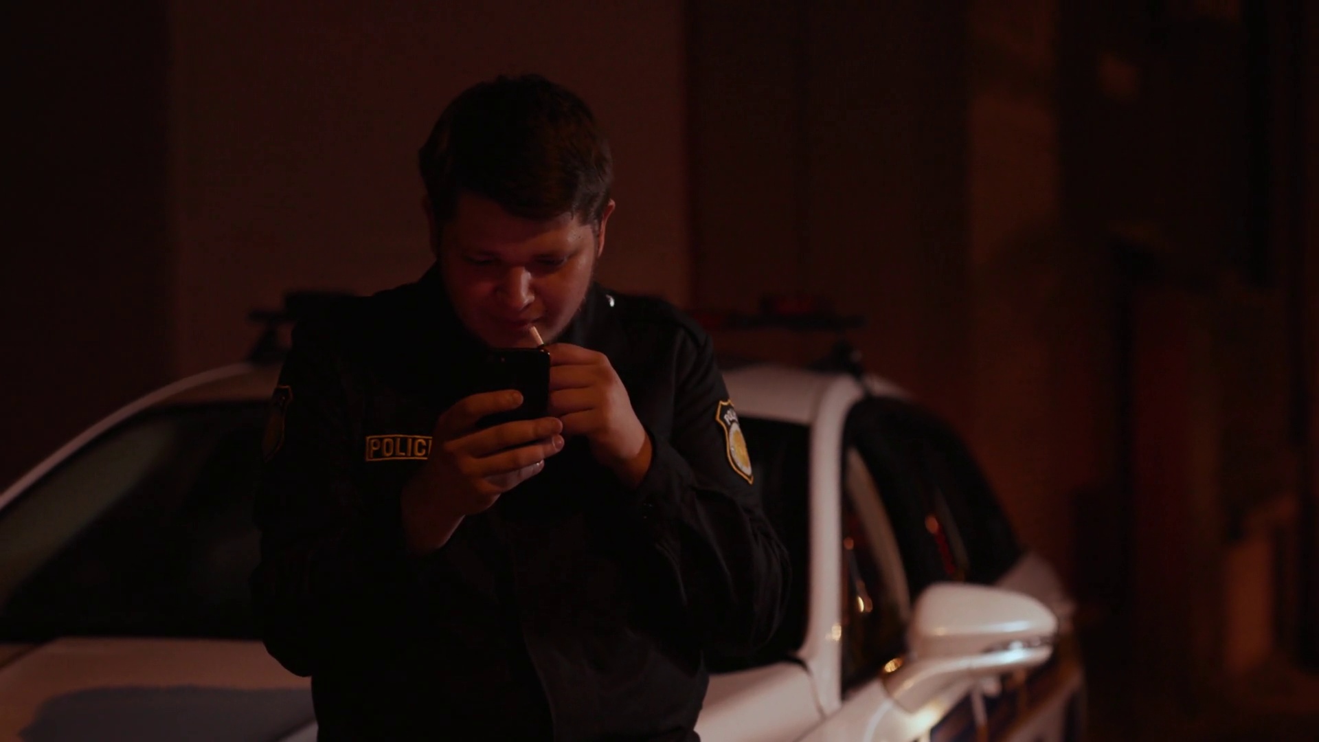 An Officer Is Checking Phone Standing Near Stock Footage SBV-351985055 ...