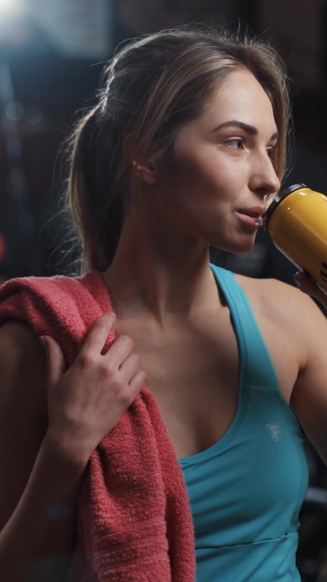 A Woman Holding Towel Water Bottle Stands In Stock Footage SBV ...