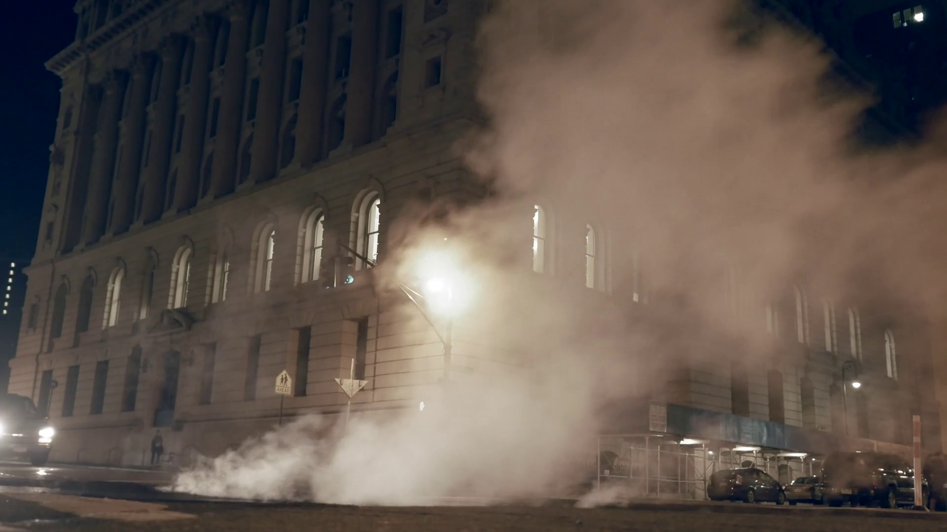 Steam Smoke Over City Street Traffic Cars Stock Footage SBV-307650402