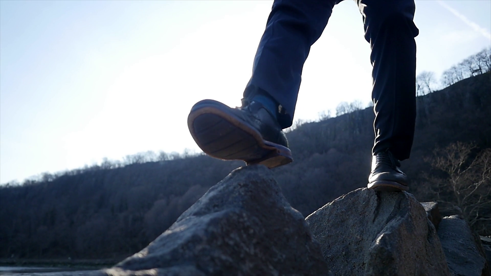 Male Person Walking Over Stone Rocks Stock Footage SBV-348468549 ...
