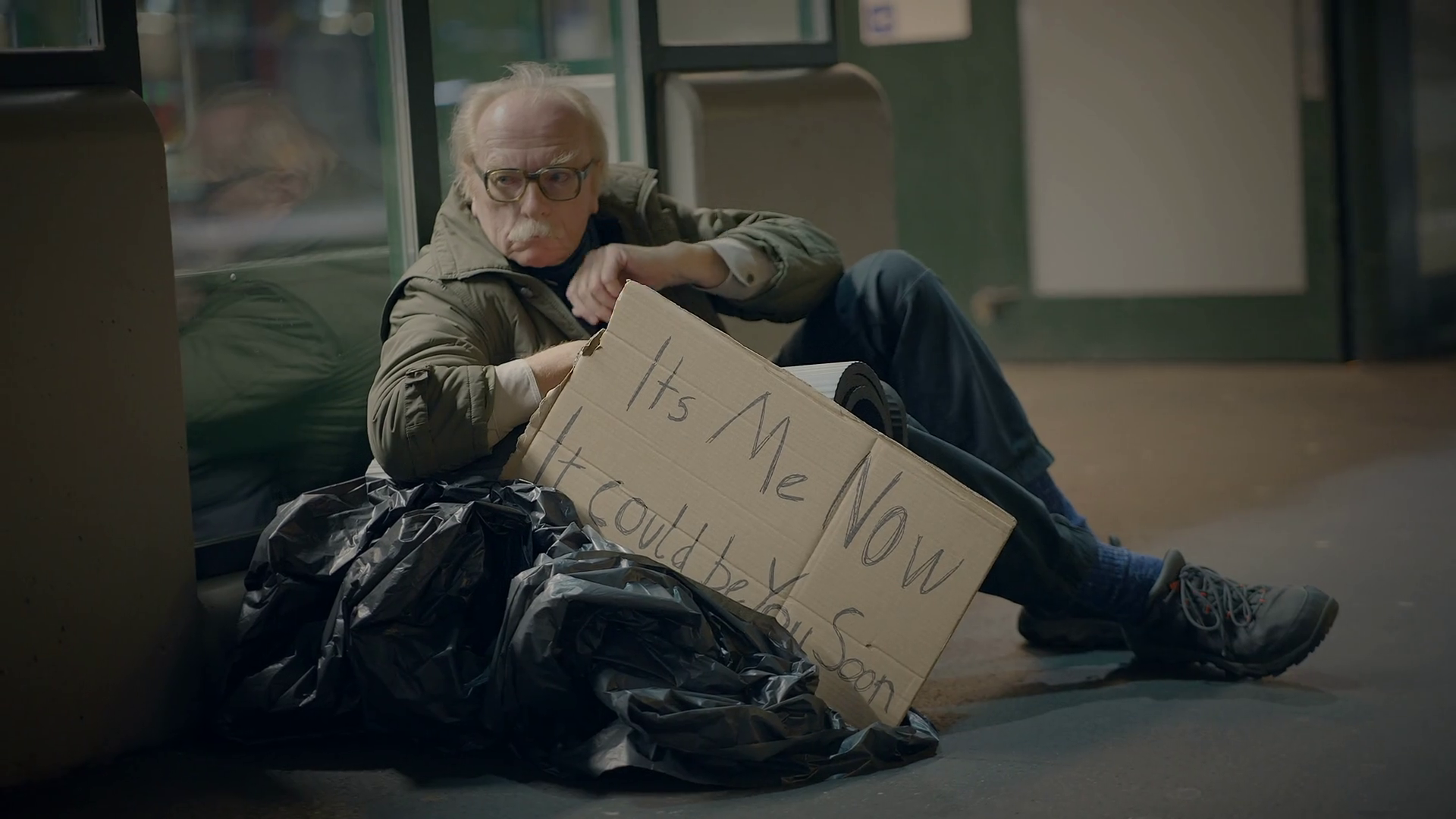 Elderly Homeless Man With Cardboard Sign At Stock Footage SBV-348830914 ...