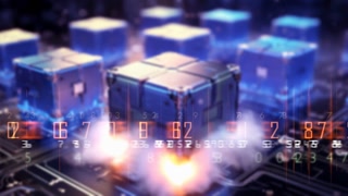 Futuristic Quantum Computer Cube Launching from a Circuit Board Representing Advanced Technology and Innovation.