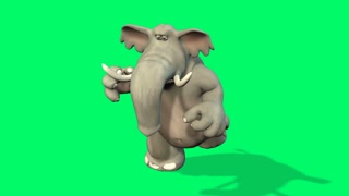 3d Cartoon Elephant Character running  on Green Screen 