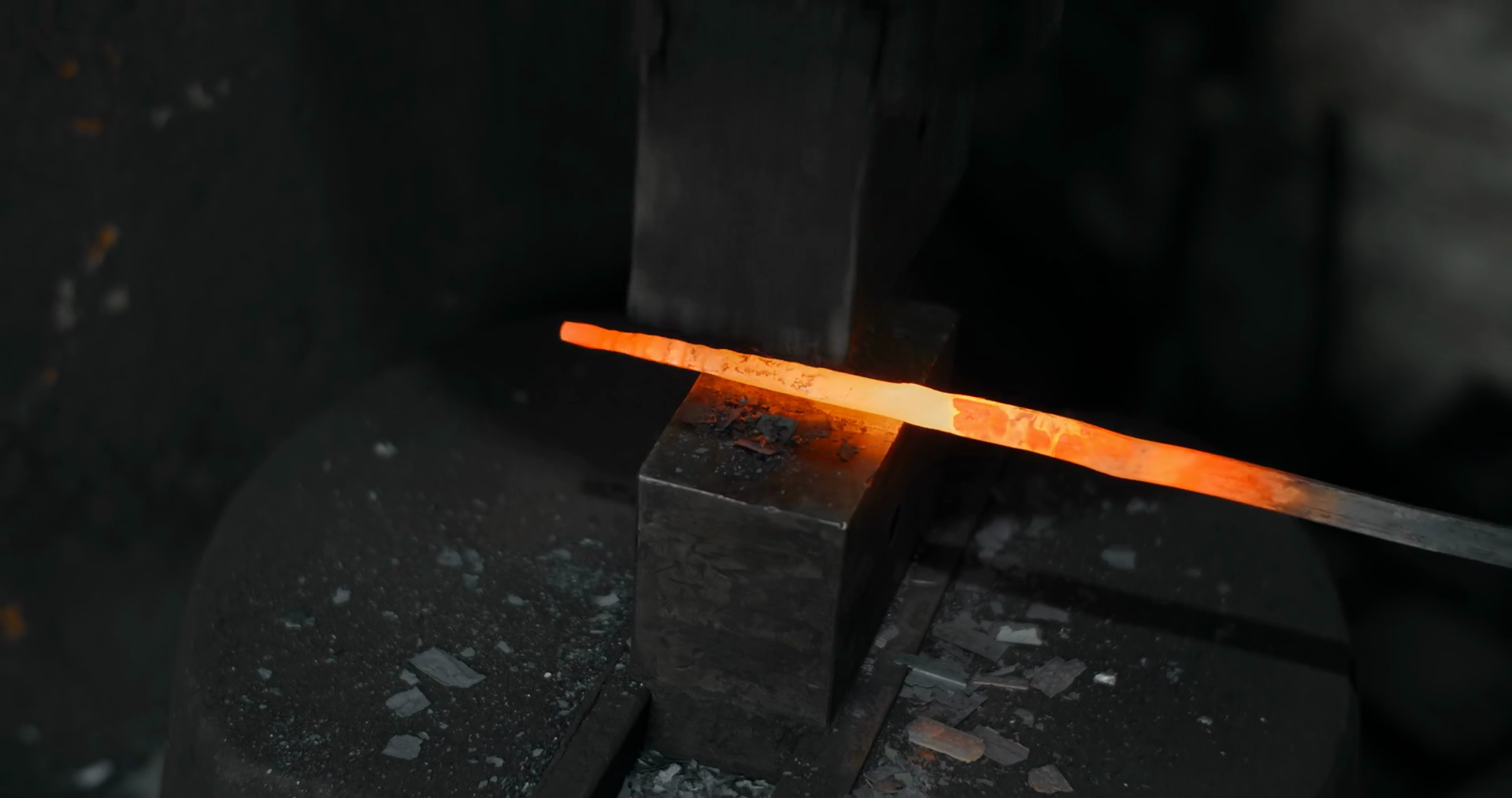 Blacksmith Uses Hydraulic Hammer To Stock Footage SBV346475665