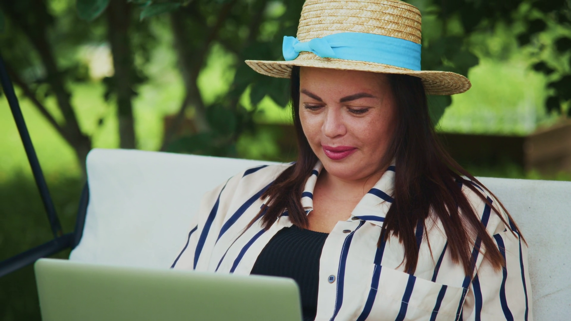 Woman With Straw Hat Is Happily Engaged With Stock Footage SBV ...