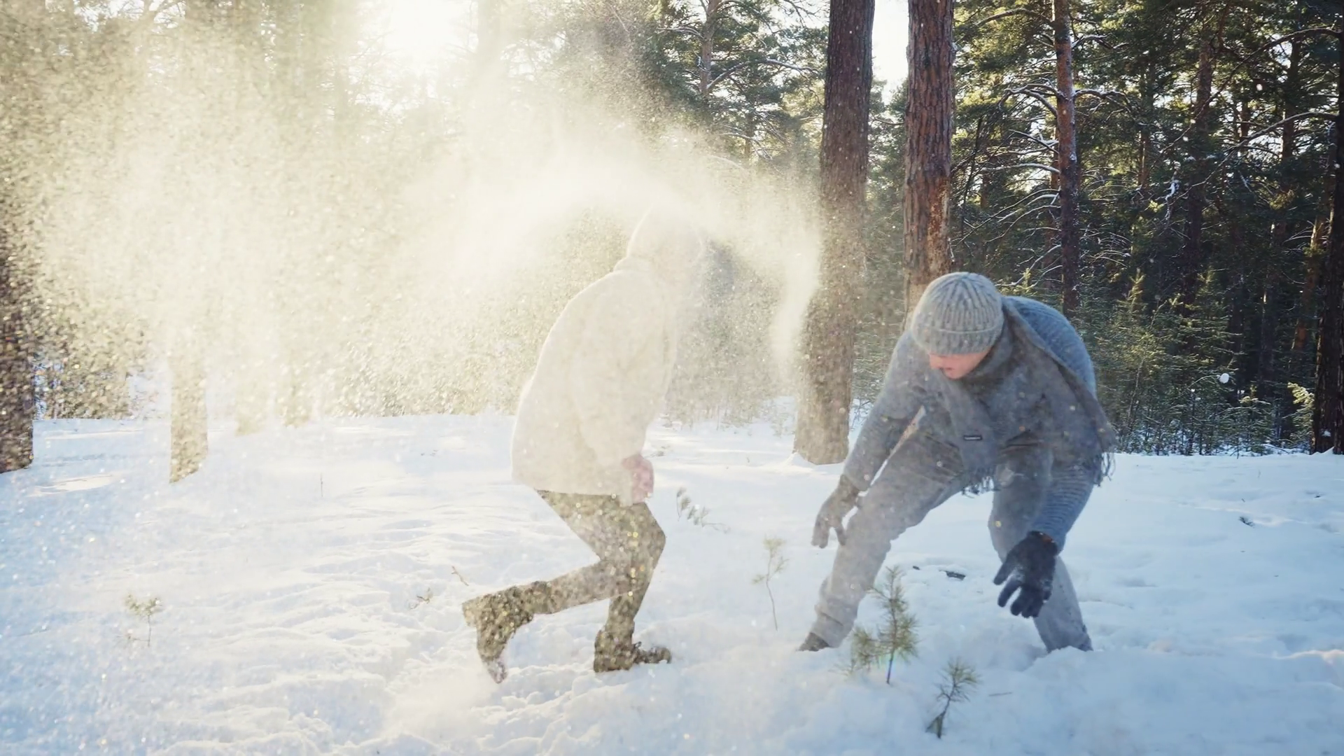 Romantic Couple Having Fun In Winter Forest Stock Footage SBV-348982370 ...