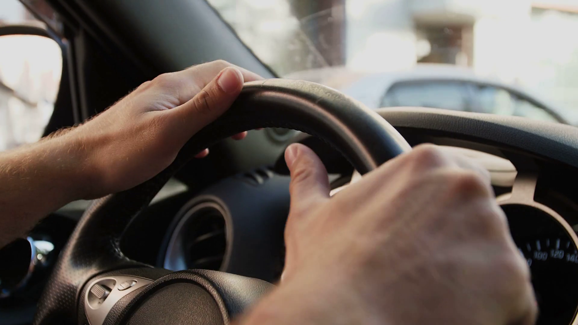 The driver is driving in the car from the inside Stock Video Footage 00