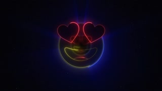 Smiling and Heart Eyes Emoji Neon Background, Animation, Loop, Social Media, Reactions