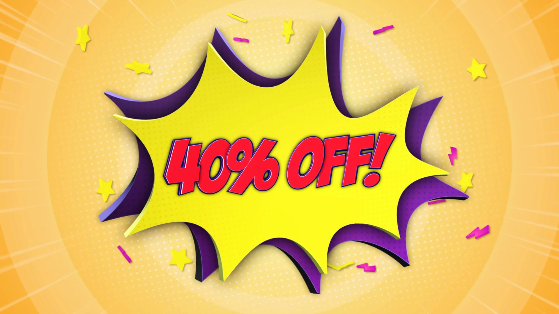 40 Off Discount Comic Text Animation Stock Motion Graphics SBV