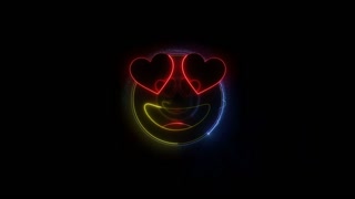 Social Media, Reactions, Smiling and Heart Eyes Emoji Neon Background, Animation, Loop