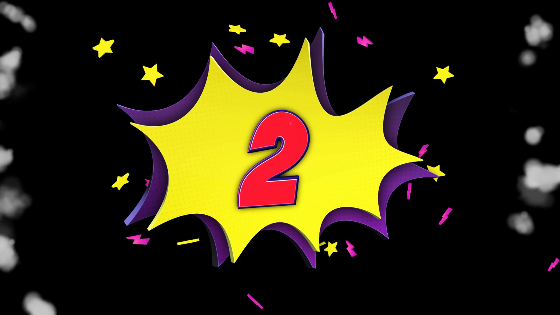 2 Two Number Comic Text Animation With Alpha Stock Motion Graphics SBV
