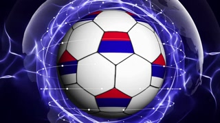 Soccer Ball and RUSSIAN Flag in Blue Abstract Particles Ring, ZOOM IN \ ZOOM OUT, Animation, Background, Loop, 4k