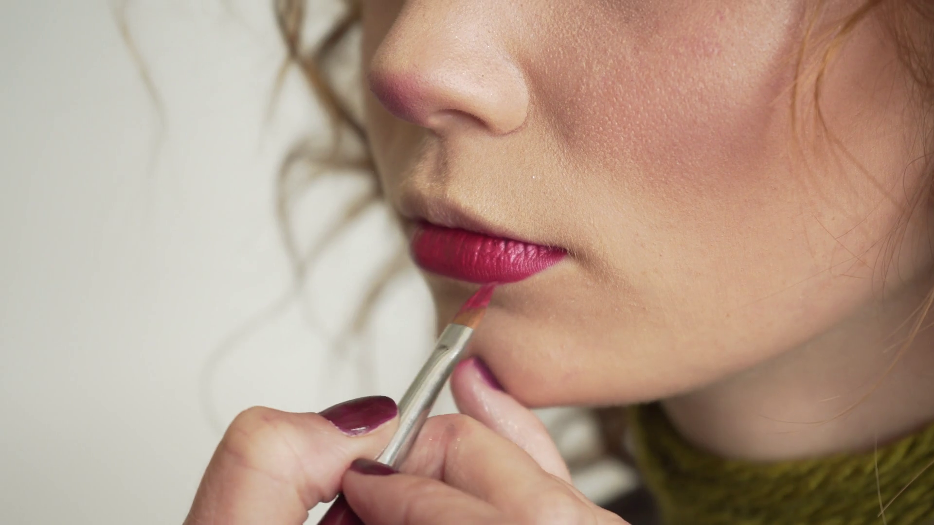 Makeup Artist Apply Lipstick With Brush Stock Footage SBV316863492