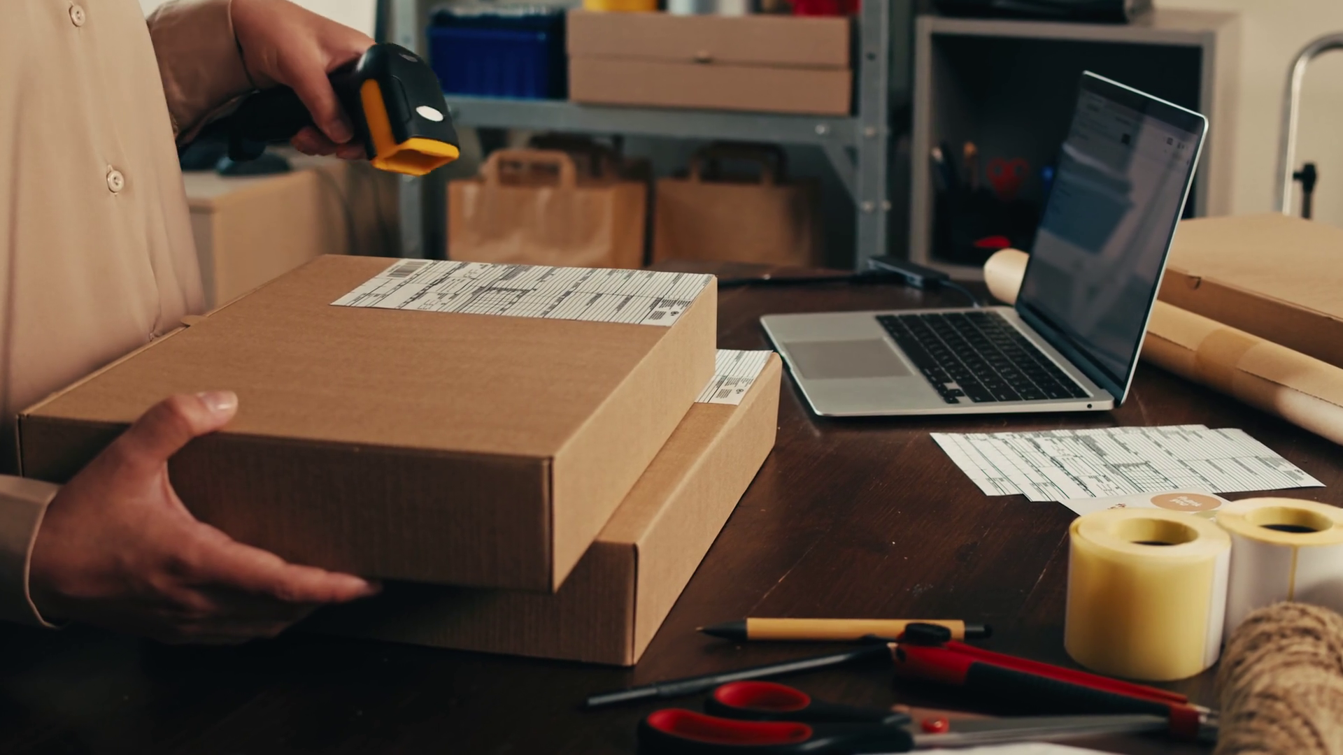 E-commerce Storage Shop Woman Packing Goods Stock Footage SBV-351981243 ...