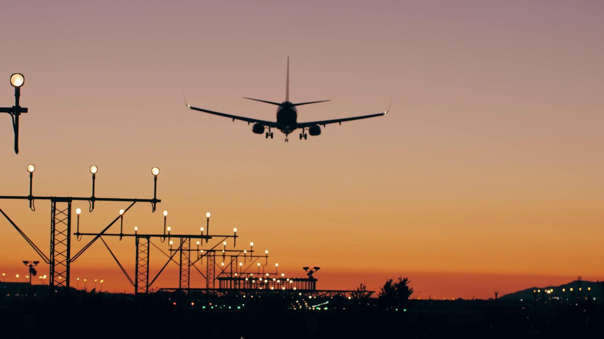 Airplane Landing To Airport Runway At Sunset Stock Footage SBV ...