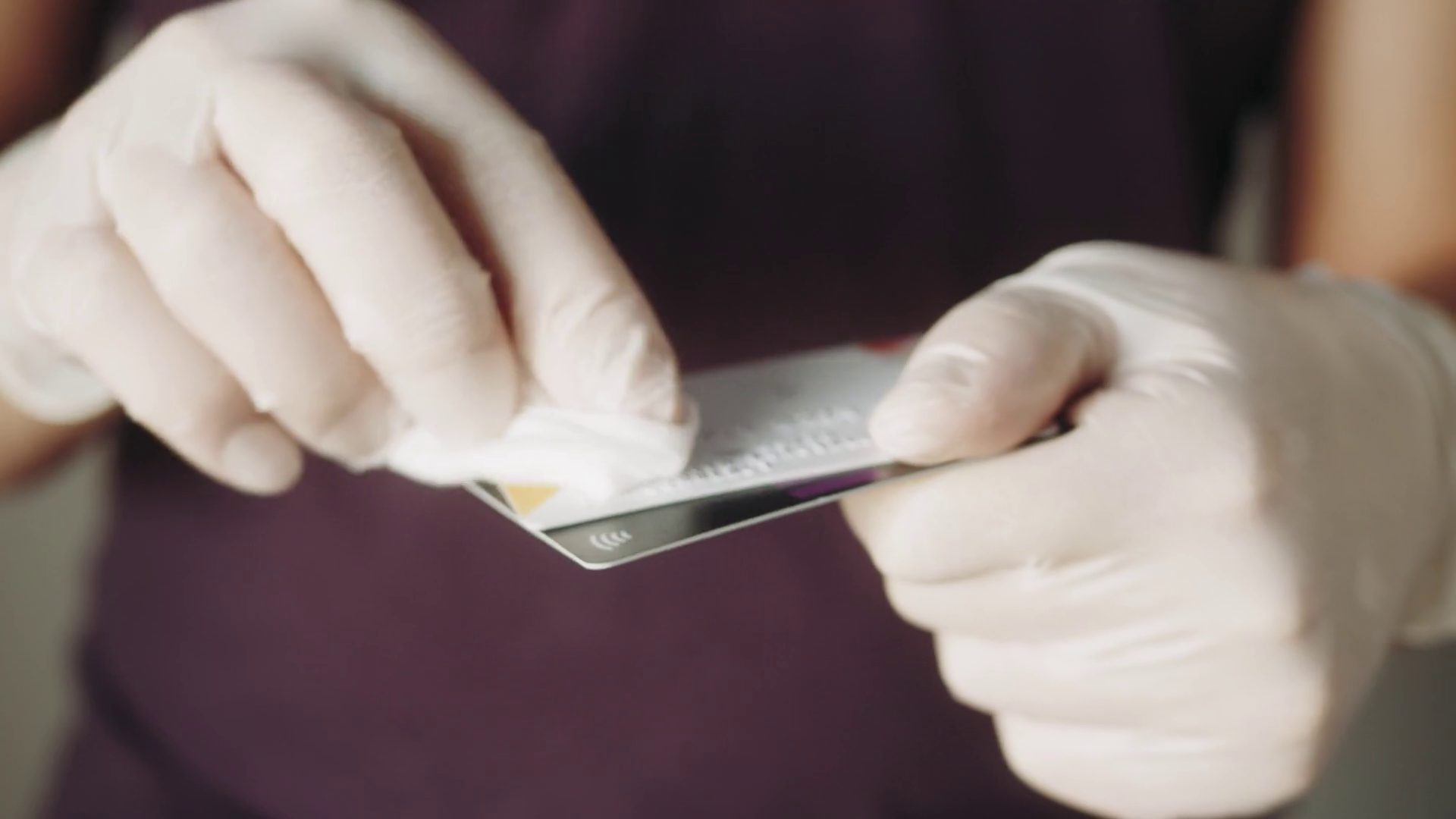 Anti Сoronavirus cleaning credit cards cleaning wallet cleaning hand and skin disinfection, man