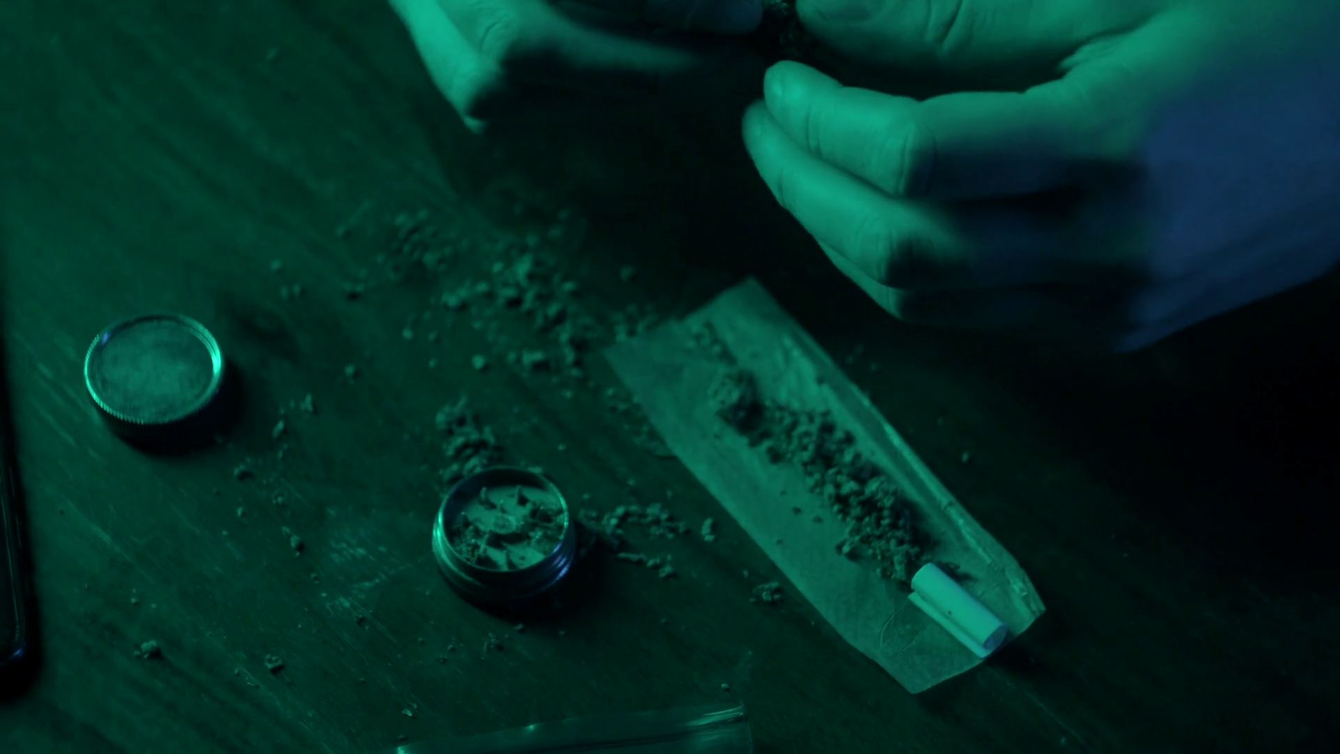 Man Rolling Medical Marijuana Joint In Night Stock Footage SBV