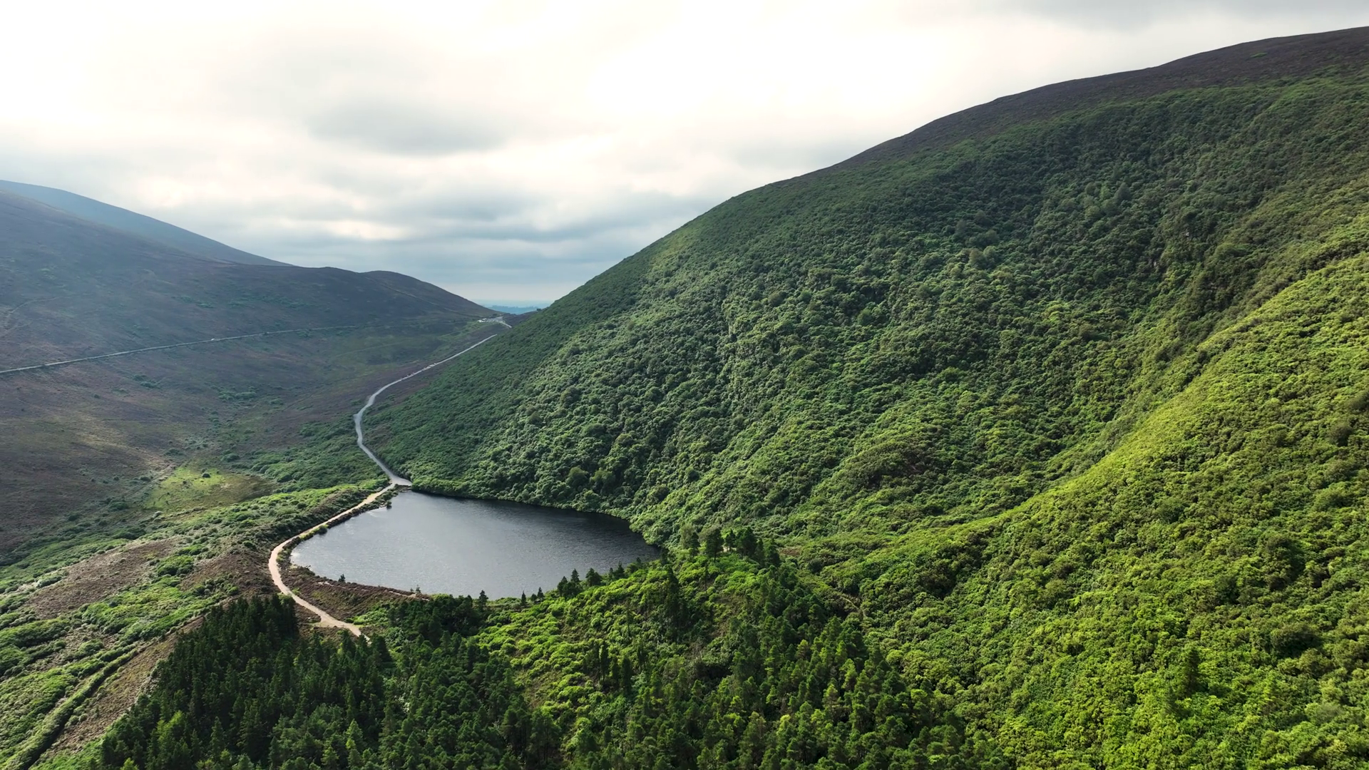 Aerial View Of Lake Located On Slope In Stock Footage SBV-348839277 ...
