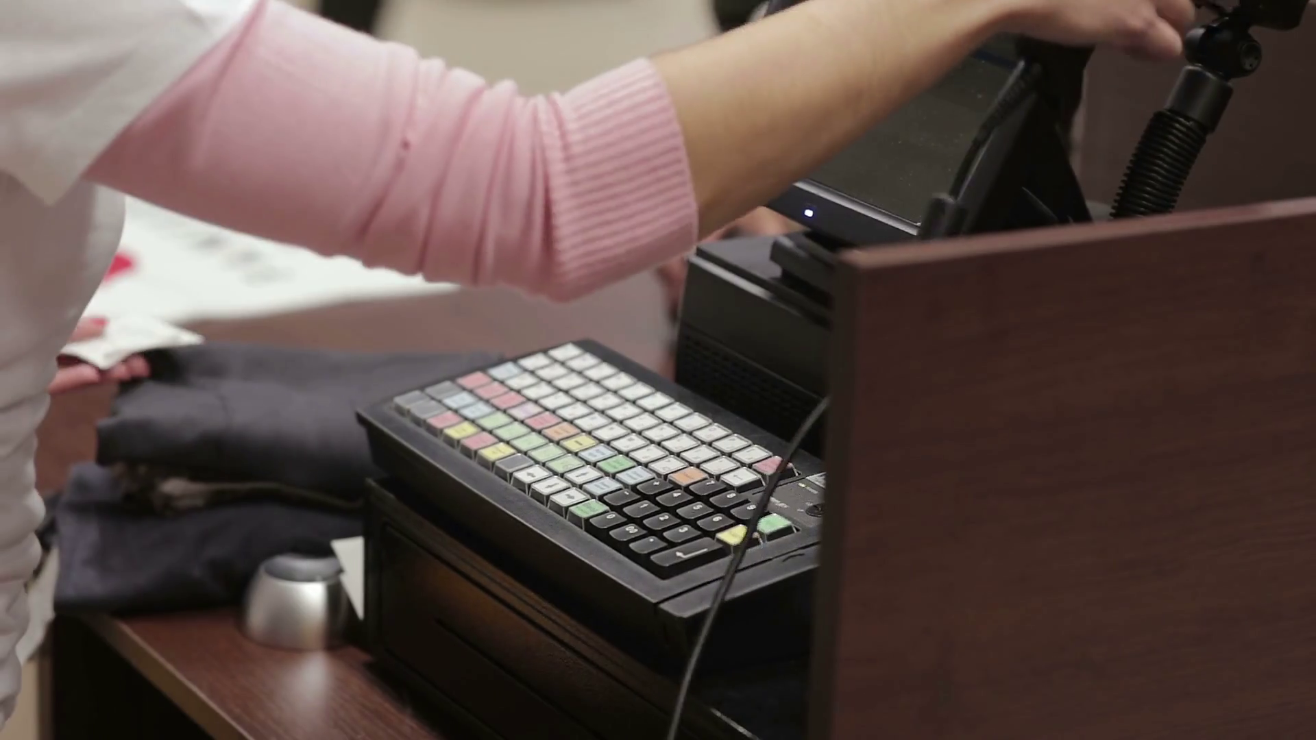Cash register in the clothing store. check price Stock Video Footage 00