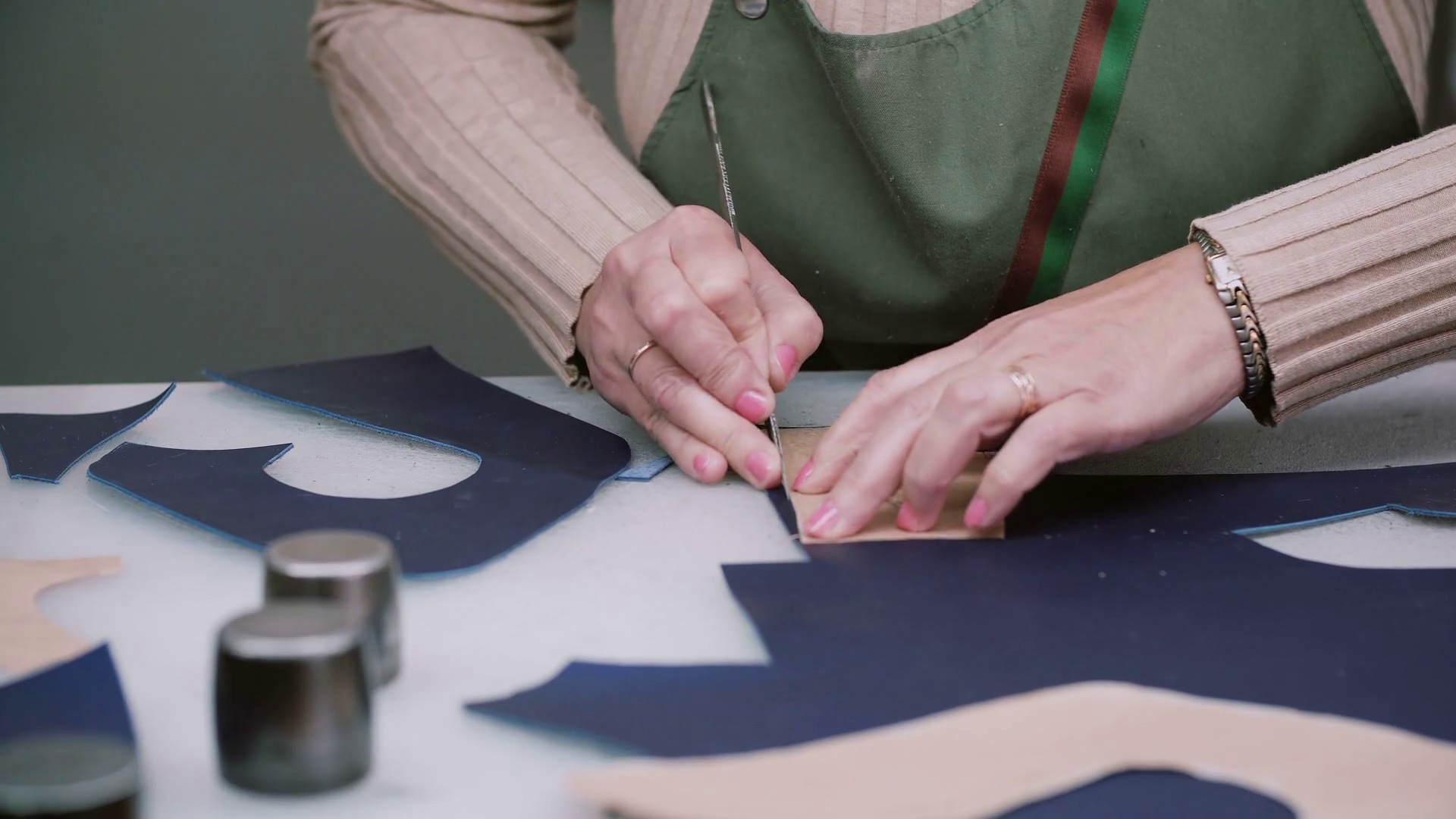 Shoemaker Master Cutting Shoe Leather Stock Footage SBV312878214