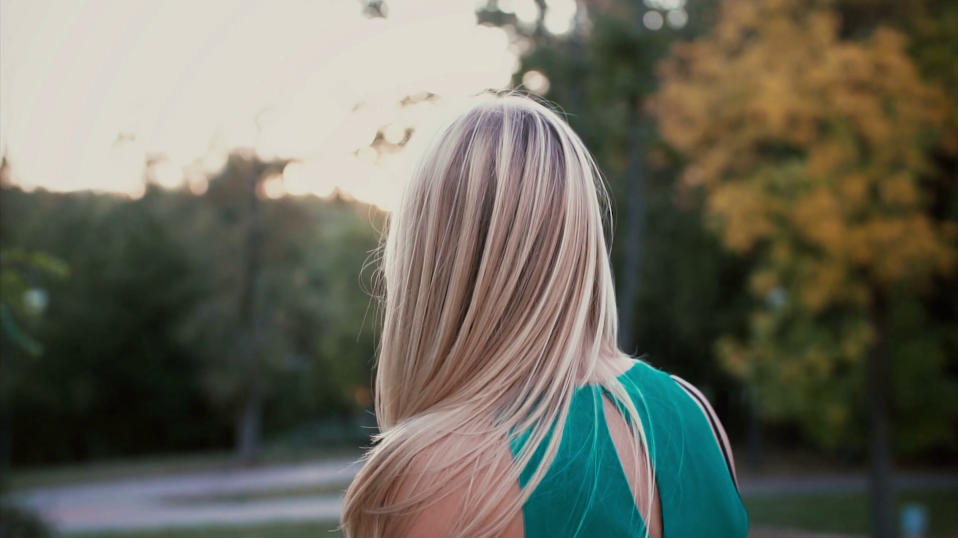 Back View Of Young Blonde Woman In Park On Stock Footage SBV-313463816 ...