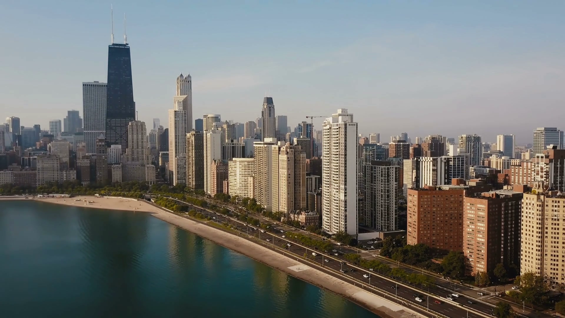 Beautiful aerial view of the Chicago, America in the morning. Drone