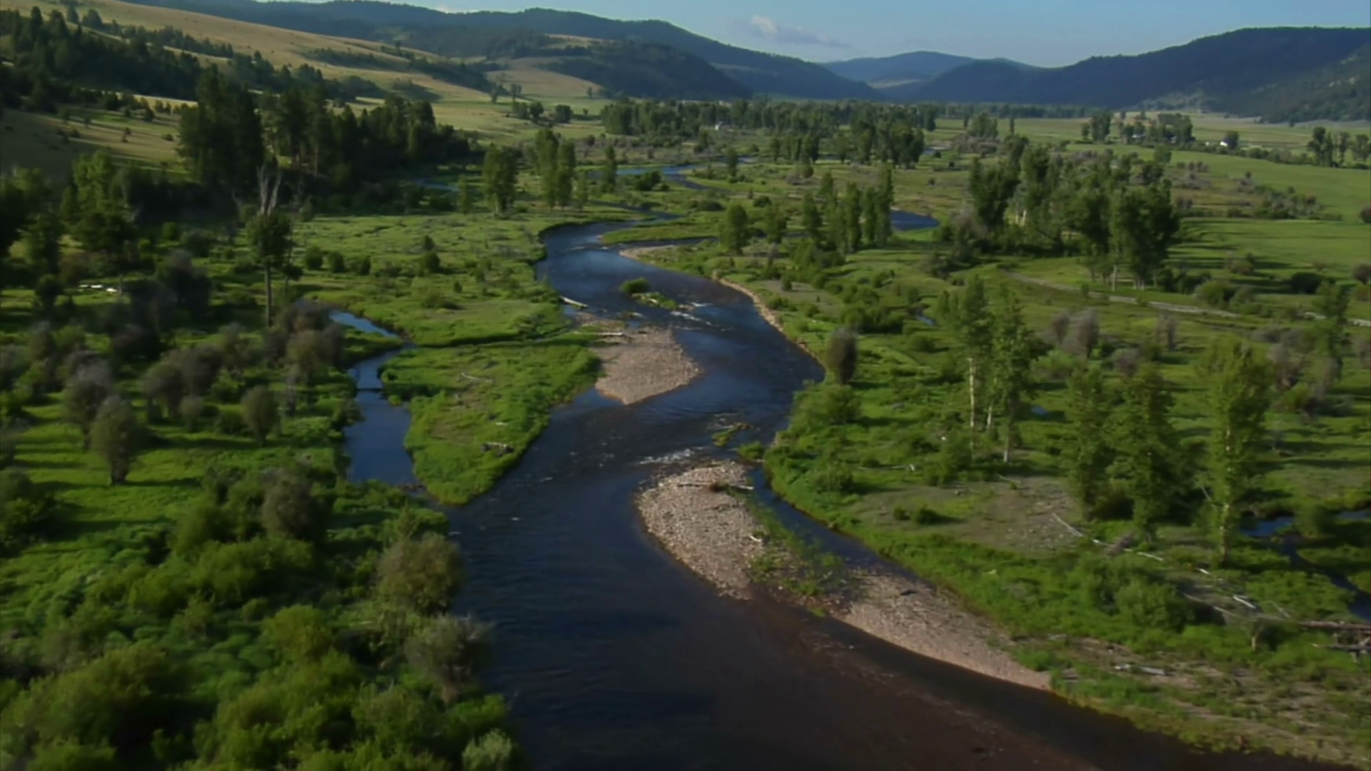 Aerial Shot Of Green Valley River Ranch In Stock Footage SBV300146558
