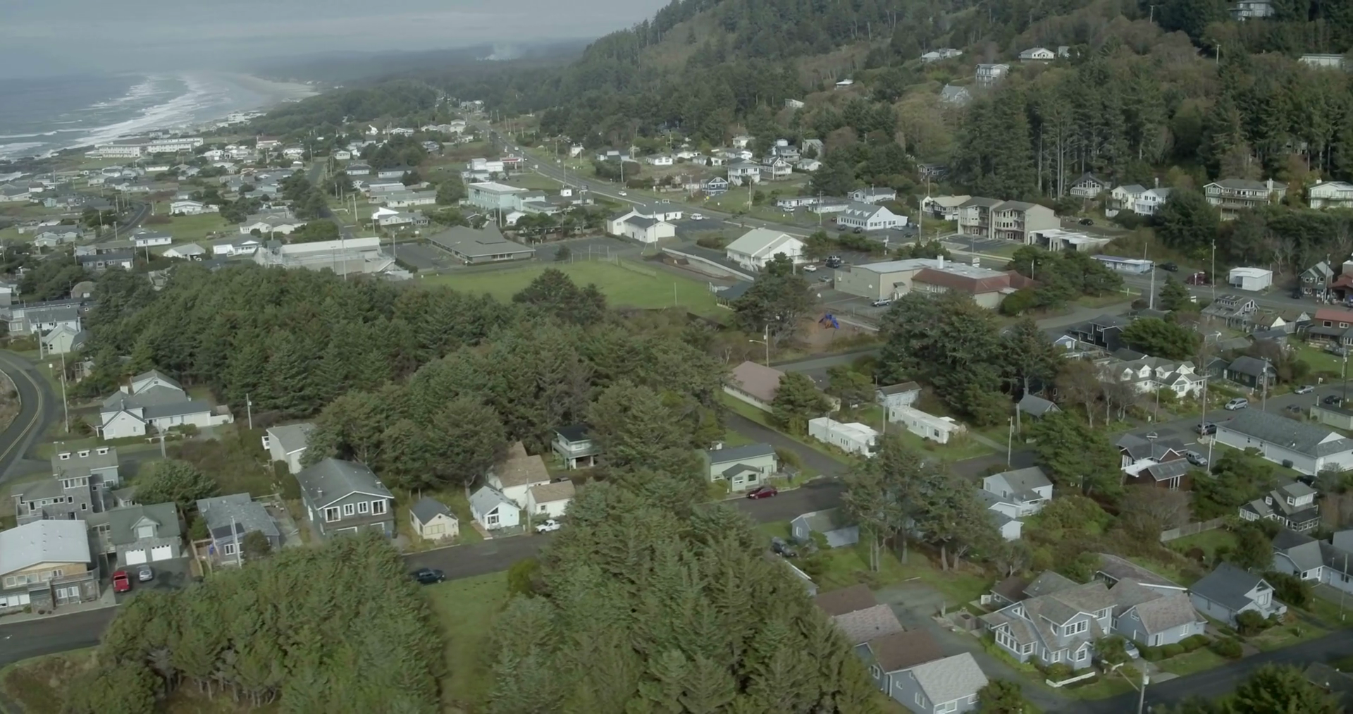 Aerial View of an Oregon Coastal Neighborhood Stock Video Footage 0025