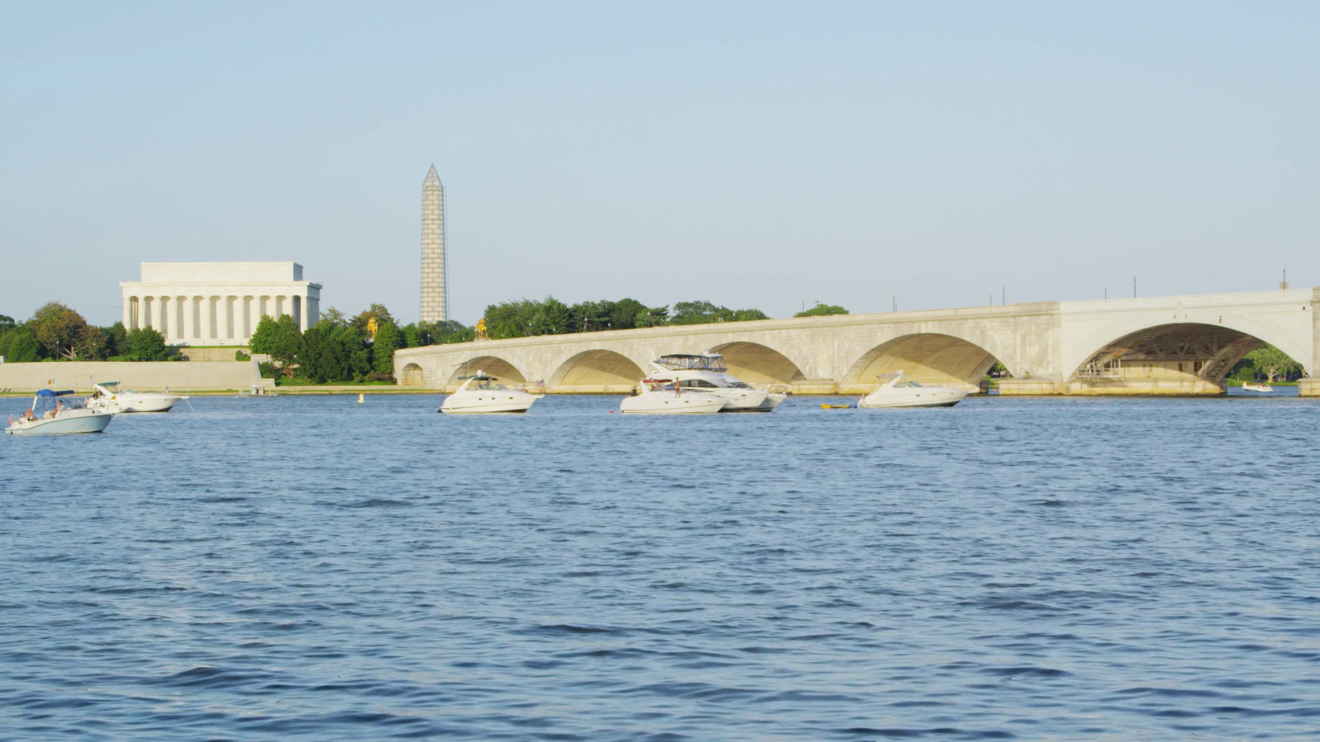 Boats Next To Arlington Memorial Bridge Stock Footage SBV300171806