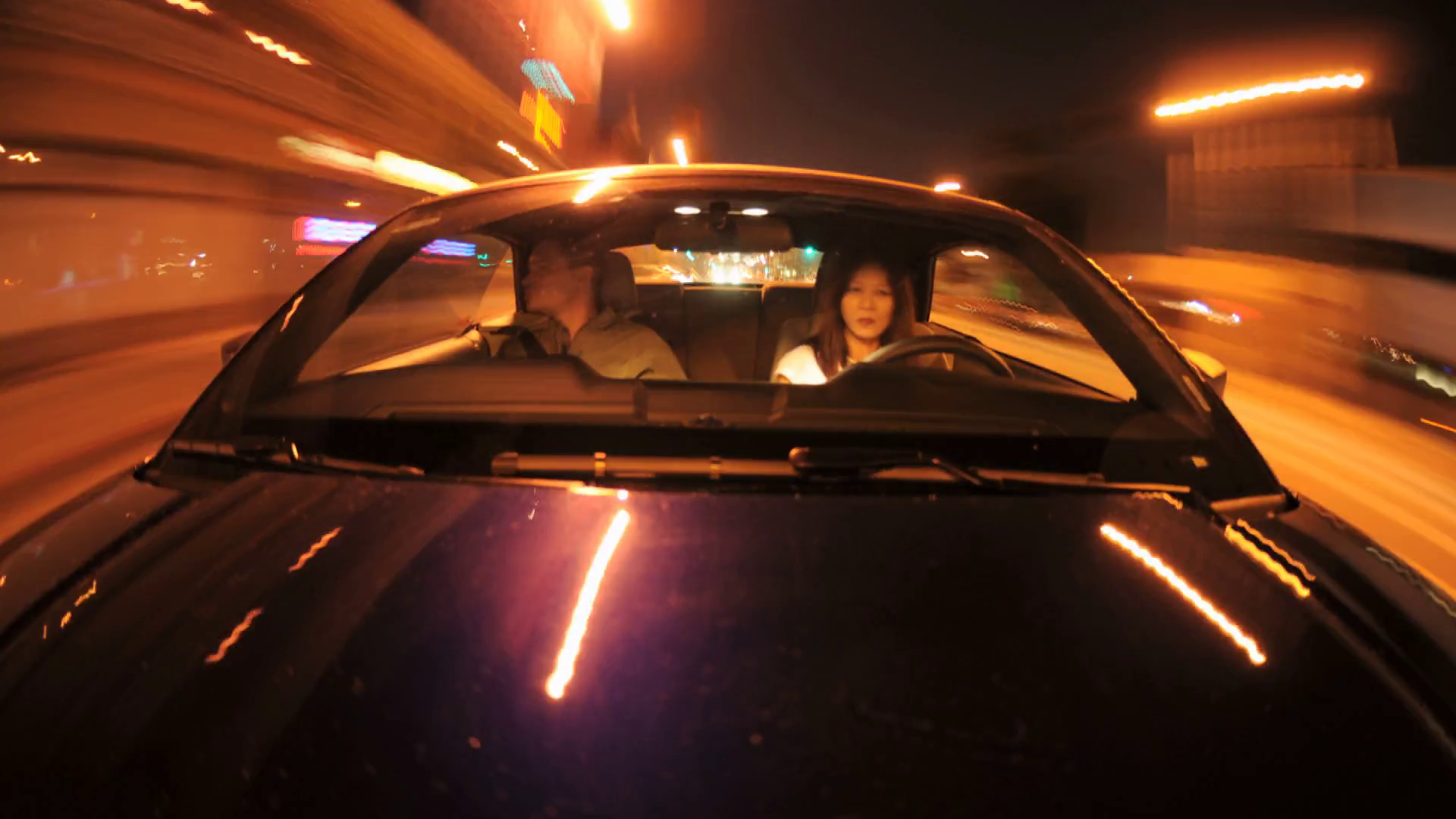 Car Driving CIty Lights Timelapse Stock Video Footage 0011 SBV