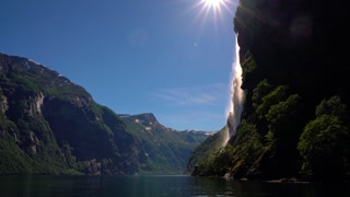 Geiranger Fjord: Seven Sisters Waterfall. Stunning Nature in Norway.
