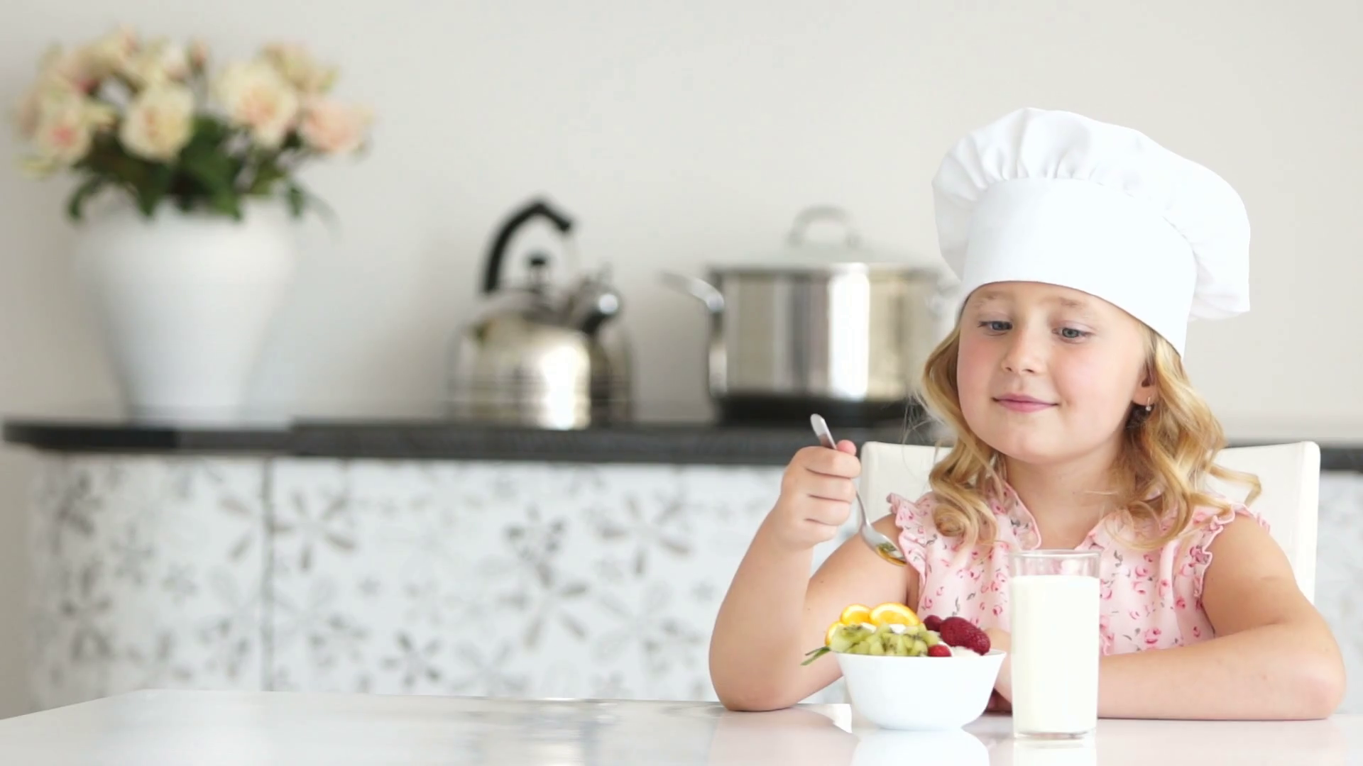 Girl Eatting Yogurt Drinking Milk Stock Footage SBV303939940 Storyblocks