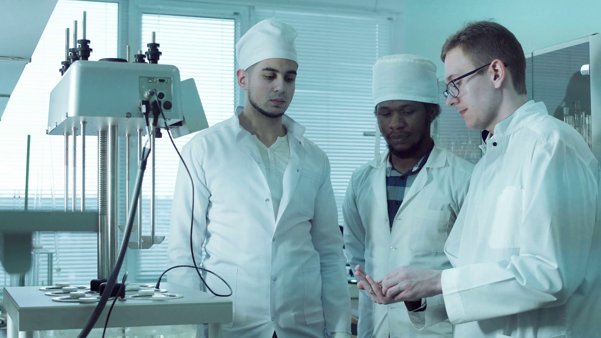 Medical students in the lab testing the pills Stock Video Footage 0033