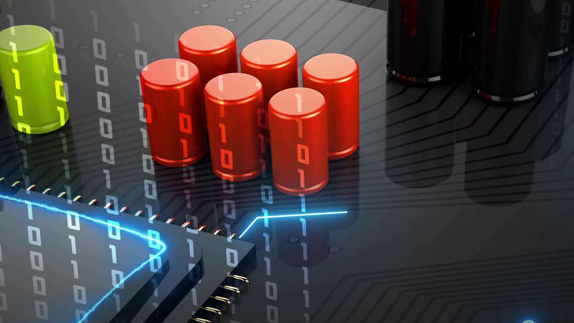 Motherboard, Circuit Board with moving electrons. CPU microchip