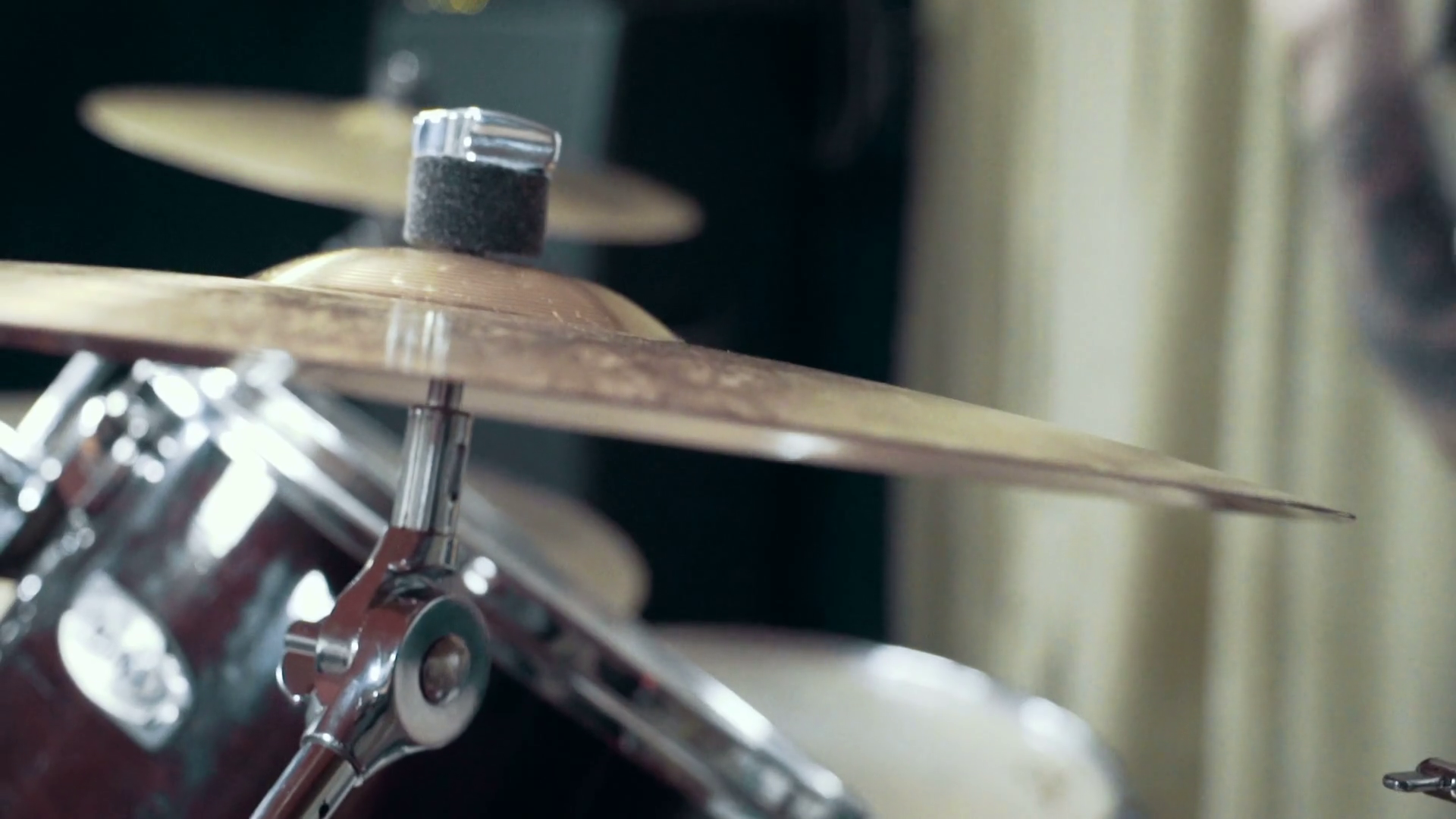 Musician playing drums at studio, close up, slow motion Stock Video