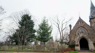 Pan Across Old Run Down Church