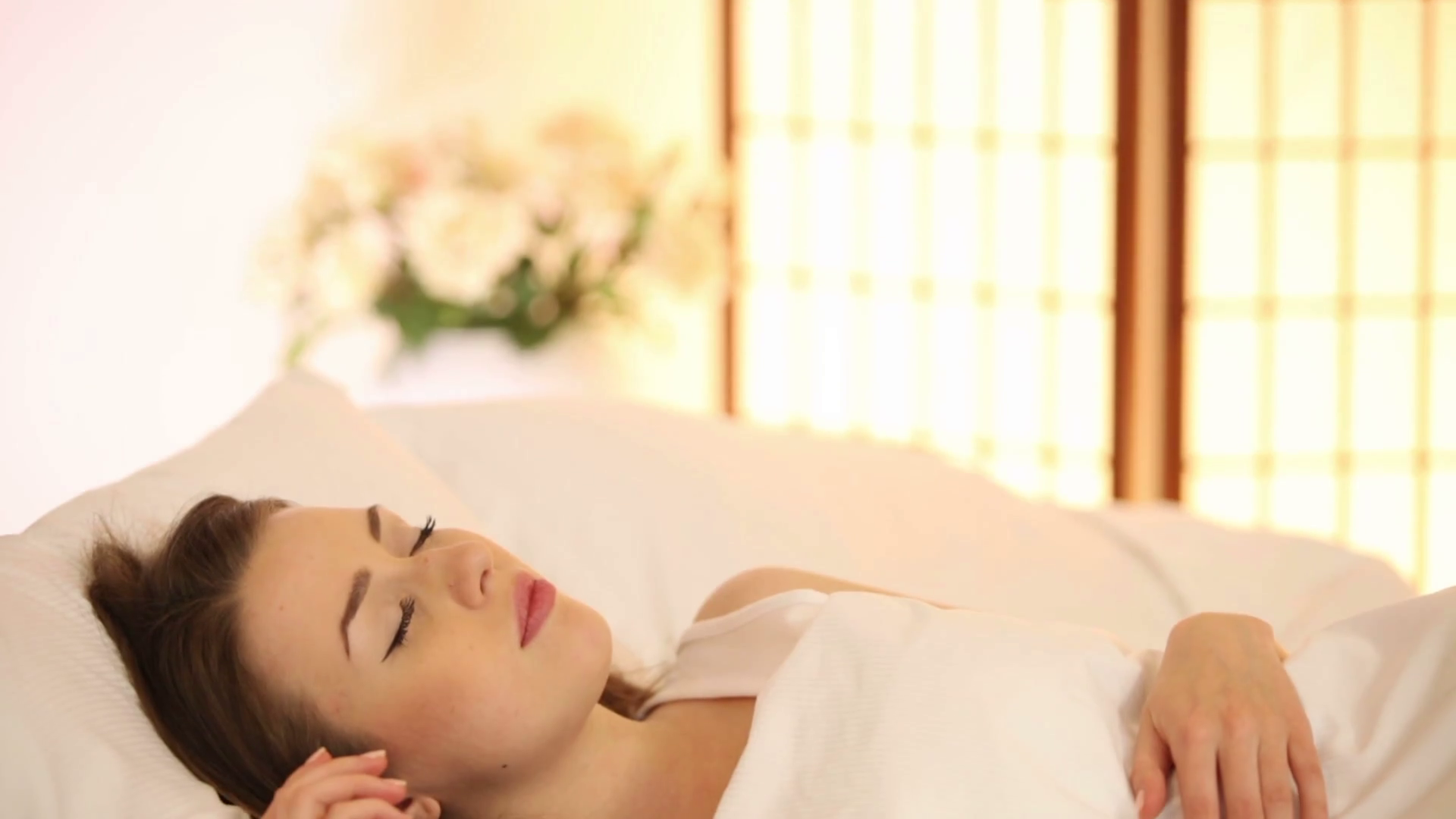 Sleeping Person Smiling Moving In Bed Stock Footage SBV304020878