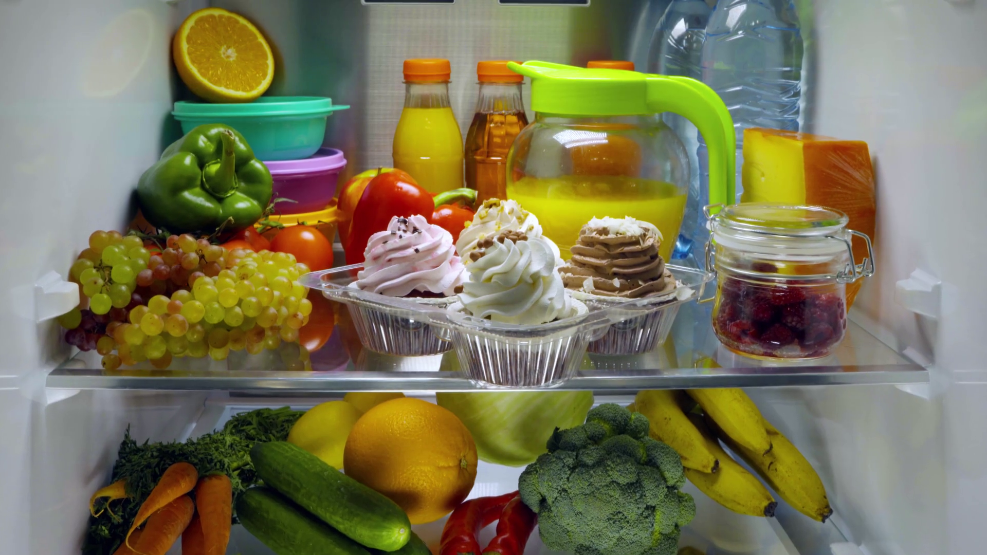 Sweet Cakes In Open Refrigerator Products In Stock Footage SBV