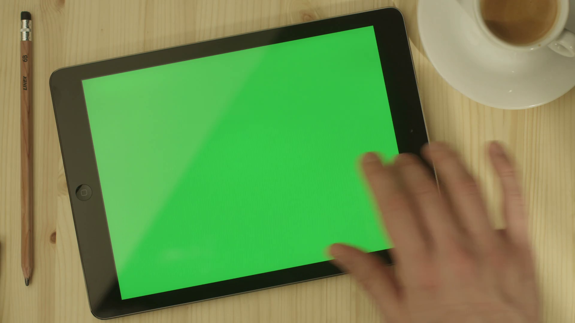 Tablet With Green Screen Laying On Wooden Stock Footage SBV301322534