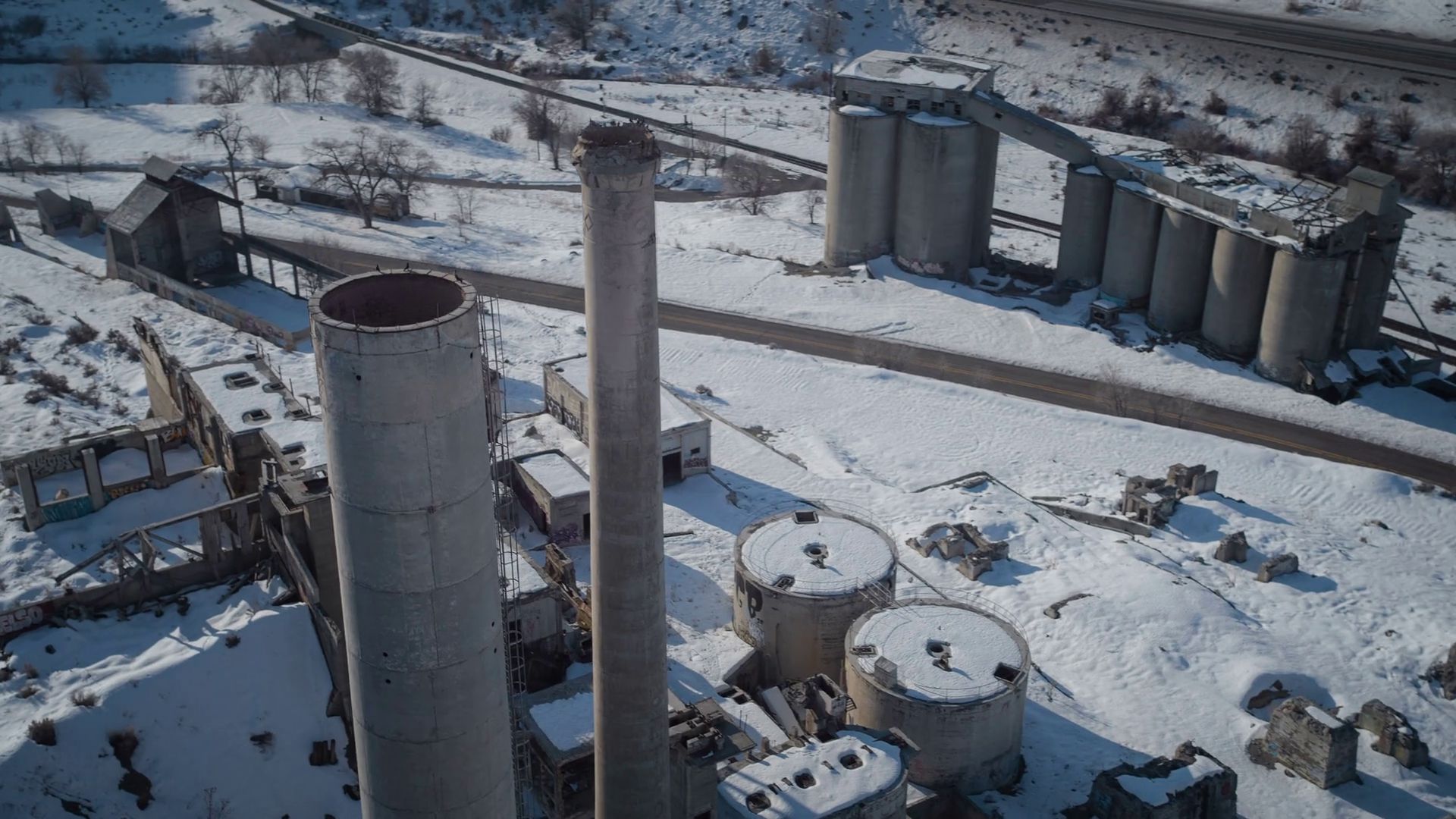 4K Aerial Over Abandoned Cement Factory Stock Video Footage 00:08 SBV