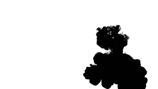 Black ink flows on white moving in slow motion, ink or smoke inject . Color open in water for Inky or smoky background or ink effects. Use luma matte like alpha mask or alpha channel