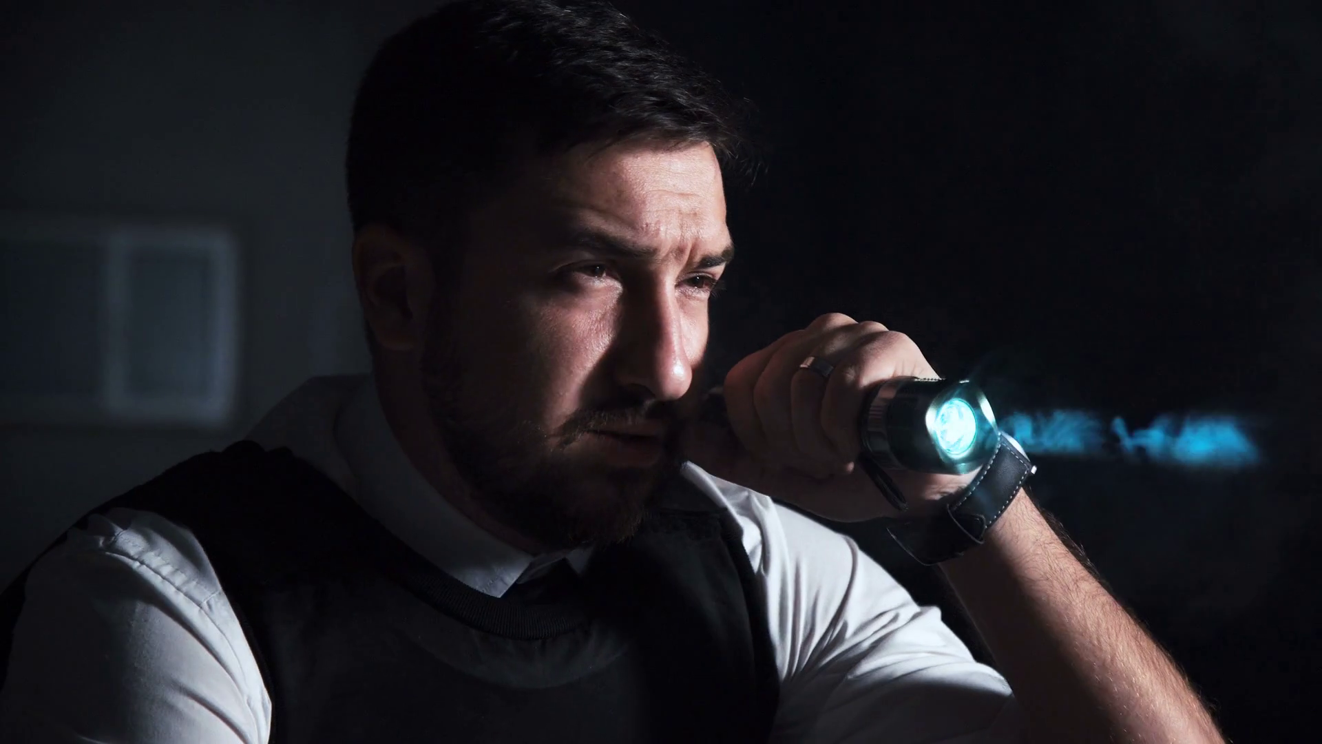 Close View Of Police Officer With Flashlight Stock Footage SBV