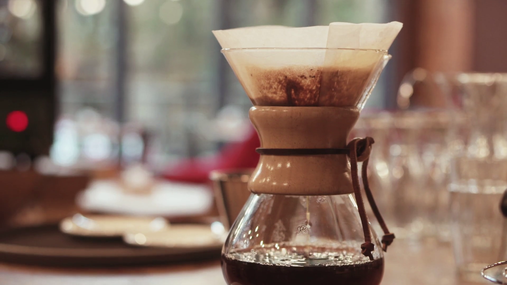 Coffee brewing process, flow of strong, hot coffee through the filter