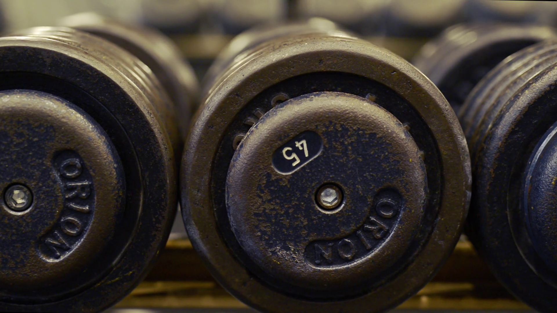 Rows Of Metal Heavy Hand Barbells On Rack In Stock Footage SBV