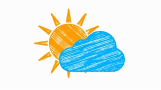 weather icon cloudy, sun and blue cloud painted with chalk 4K