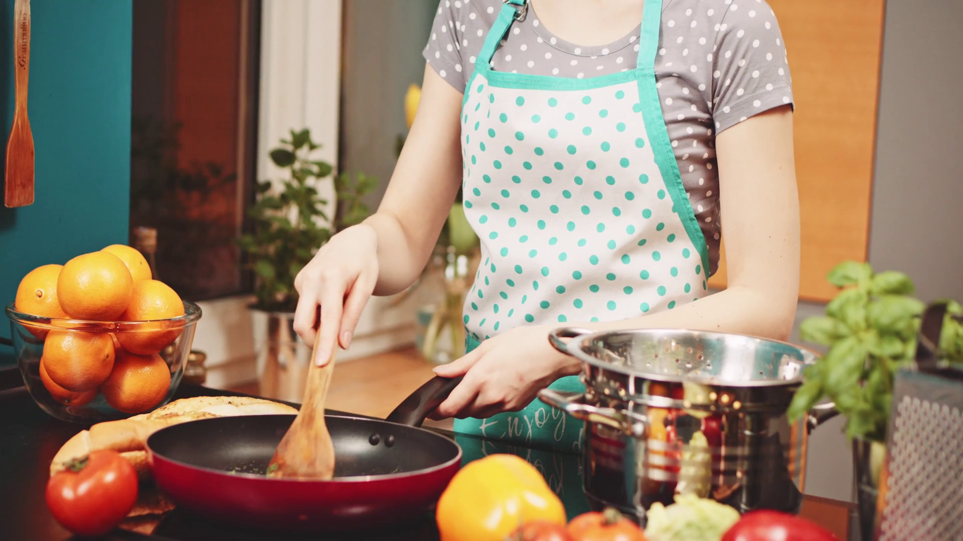 Woman Preparing Meal At The Kitchen Slow Motion 120 Fps Dolly Shot